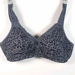 Delimira Wireless 40D Plus Size Full‎ Coverage Bra Blue Mobwife Leopard Print